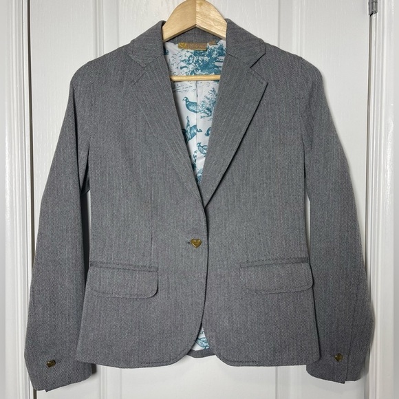 princess vera wang Jackets & Blazers - Princess Vera Wang Gray Herringbone Y2K Blazer Gold Heart Buttons Size Small